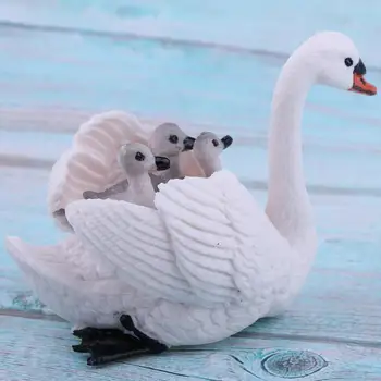 Фигурка белого лебедя с младенцами на спине, модель животного, набор украшений