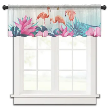 Цветок Фламинго Бабочка Короткие Тюлевые Занавески Спальня Вуаль Прозрачная Полупрозрачная Занавеска для Окна Кухонный Шкаф Маленькие Шторы