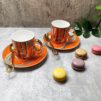 Чайные кофейные кружки и тарелки, чайные чашки и блюдца Euro Royal, Роскошный набор чайных чашек из 2-х винтажных художественных изделий из костяного фарфора