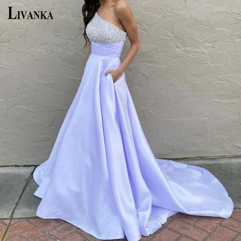 Шикарные элегантные вечерние платья LIVANKA для выпускного вечера, расшитые бисером, на одно плечо, плиссированное платье для девочек без рукавов, вечернее платье на заказ