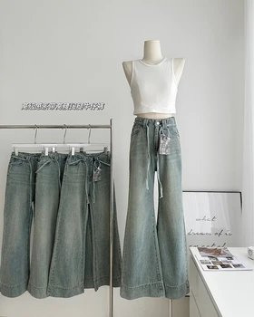 Широкие винтажные уличные рваные джинсовые брюки женские Y2K Женские эстетичные с высокой талией Свободные модные уличные брюки для мамы Джинсы Женские