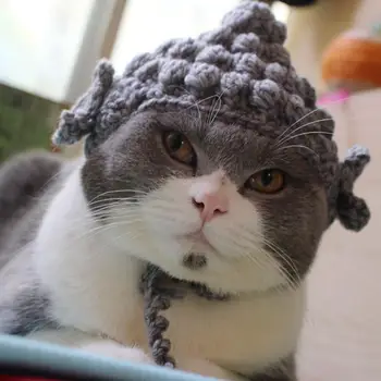 Шляпа Будды ручной работы, головной убор для кошки, Мягкая Забавная милая имитация пряжи, реквизит для фотосессии, шляпа для косплея домашних животных