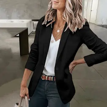 Элегантное женское офисное пальто приталенного кроя на одной пуговице с длинным рукавом, однотонное женское пальто в деловом стиле для поездок на работу