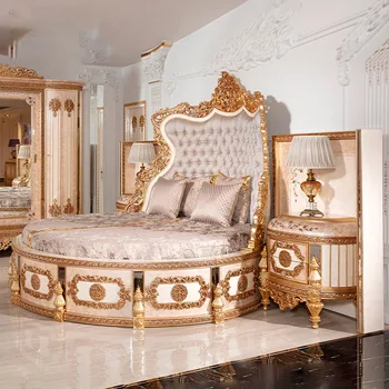 круглая кровать из массива дерева, французская большая семейная резная кровать, главная спальня, принцесса, двуспальная свадебная кровать, мебель на заказ