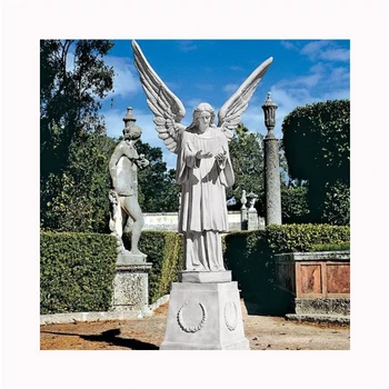 крупногабаритная скульптура крылатого ангела из натурального камня, мраморная садовая статуя ангела для украшения церкви