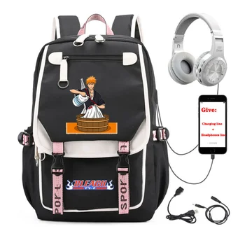 рюкзак аниме Bleach, унисекс, рюкзак для путешествий, сумка для школьных книг, USB-зарядка, рюкзак для ноутбука для подростков